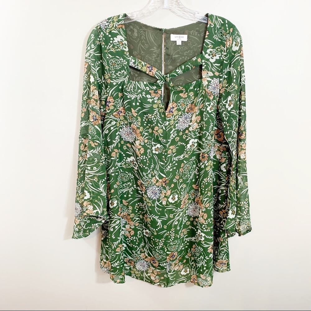 Umgee Floral Bell Sleeve in Army Green Dress